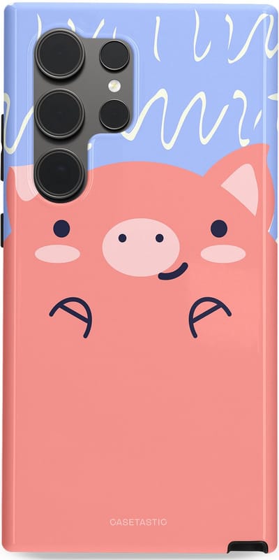 Casetastic hoesje geschikt voor Samsung Galaxy S24 Ultra - Dubbellaagse bescherming - Knuffel van varken - Fashion Case - Koraal Lichtblauw