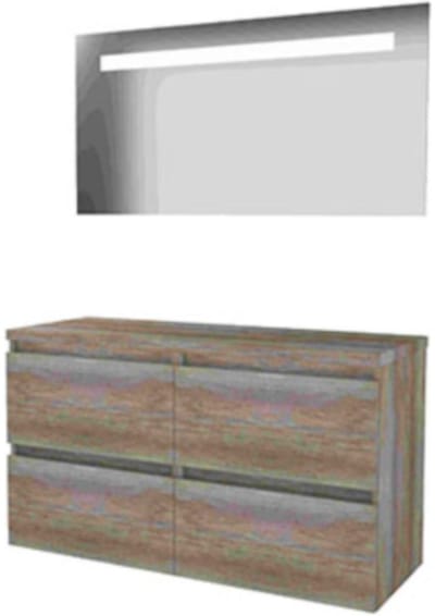 Basic-Line Economic 46 Badkamermeubelset - 120 x 46 cm - Greeploos - 4 Lades - Wastafelblad - Spiegel met LED Verlichting - Scotch Oak