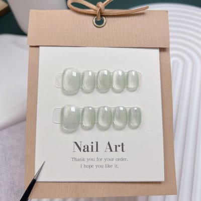 10 Stuks Korte Handgemaakte Lichtgroene Plaknagels Kattenogen Puur Ballerina Decoratie Draagbare Valse Nagels Volledige Bedekking Nagel Tips L