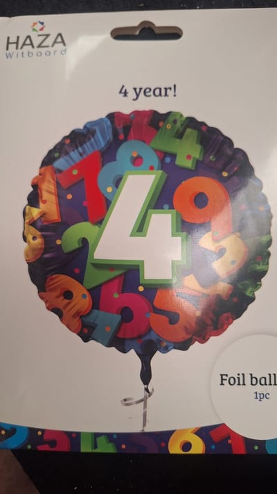 Folieballon Cijfers - 4 jaar - 45 cm - Helium- en Luchtvulling
