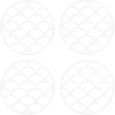 Krumble Pannenonderzetter - Set van 4 - Pannenonderzetter hittebestendig - Pannenonderzetter Siliconen - Pannenonderzettters - Schubben - Diameter 14 - Wit