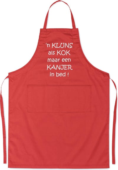 Benza Schort Een KLUNS als KOK maar een KANJER in bed! - Grappige/Leuke/Mooie/Luxe Keukenschort - Rood