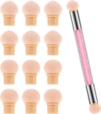 Ronde Sponzenail Brush voor Nail Art, Ombré Effect, Inclusief 12 Vervangende Heads voor UV Gel en Kunstnagels