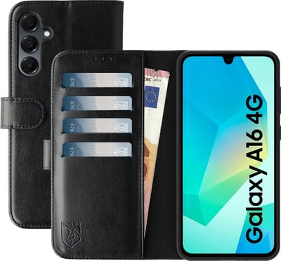 Rosso Element Geschikt voor Samsung Galaxy A16 | Wallet Book Case | Portemonnee Hoesje | 3 Pasjes | Magneetsluiting | Stand Functie | Zwart