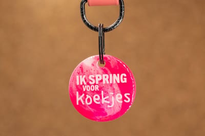 Crackerjack hondenpenning - Fun tag - Ik spring voor koekjes - slijtvast - moddervast - uniek - leuk als cadeau
