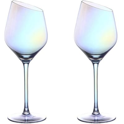 Schitterende Kleuren Klassiek Bordo Rood Glas Ion plating Kristal Bordeaux Kelk Feest Bruiloft Champagne Glazen Schuinmondige Wijnbeker 180-550ml white