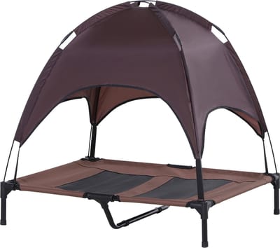 Honden Ligbed met zonnedak - Hondenstretcher met zonnetent - Honden - Koffie - zwart - L92 x B76 x H90 cm