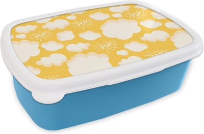 Broodtrommel Blauw - Lunchbox - Brooddoos - Popcorn - Quotes - Patronen - Pop - 18x12x6 cm - Kinderen - Jongen