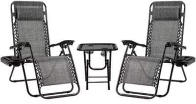 Opvouwbare Ligstoel voor de Tuin - Tuinstoel - Ligbed - Met tafeltje - 2 stuks- Grijs