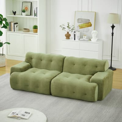 MODENUIT 2-Zitsbank - Brede Armleuningen, Knopen En Antislip Onderzijde - Voor Woonkamer En Appartement - Chenille Groen