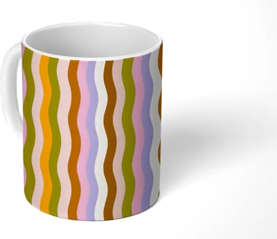 Mok - Koffiemok - lijnen - Golven - Pastelkleuren - Patroon - Mokken - 350 ML - Beker - Koffiemokken - Theemok