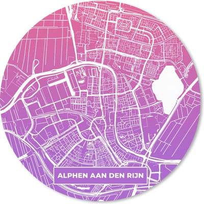 Muismat rond 20x20 cm - Mousepad Stadskaart - Alphen aan den Rijn - Nederland - Paars - Ronde muismatten