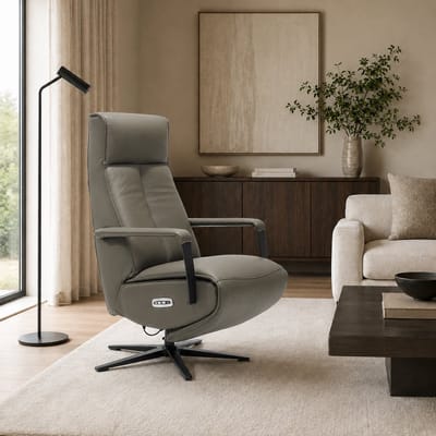 Relaxfauteuil Jesse - met accu - 70x83x113 cm - echt leer - antraciet