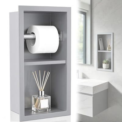 Toiletpapierhouder, roestvrij staal 304, toiletpapierhouder, houder voor dikke rol, badkamermeubel, wandnis, 31 × 15 × 10 cm, met opgerolde rand 1 cm (zilver, B)