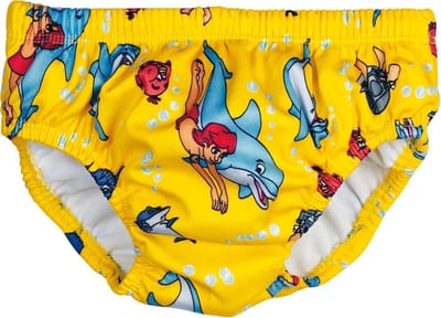 BECO baby zwemluier, slip-vorm, dolfijntjes motief, geel, maat L