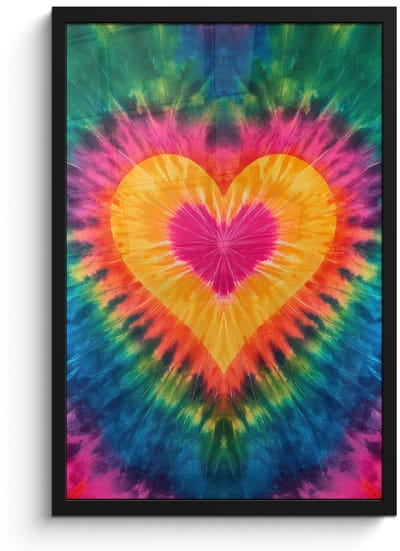 Poster in lijst - Fotolijst 40x60 cm - Posters - Hart - Tie Dye - Kleurrijk - Posterlijst zwart - Decoratie - Wanddecoratie woonkamer - Muurdecoratie slaapkamer