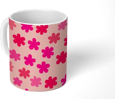 Mok - Koffiemok - Bloemen - Patroon - Roze - Mokken - 350 ML - Beker - Koffiemokken - Theemok