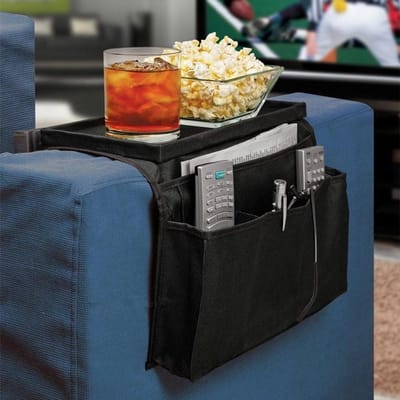 Bank Armleuning Organizer - Sofa Organizer - Afstandsbedieningen Opbergen - Met Tafelblad - 31 x 8 x 9 inch - Zwart