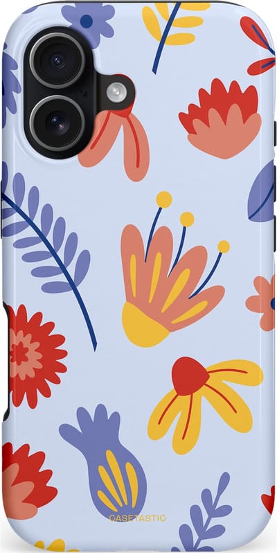 Casetastic hoesje geschikt voor Apple iPhone 17 - MagSafe - Dubbellaagse bescherming - Bloemenwind - Fashion Case - Lichtblauw Terracotta Geel
