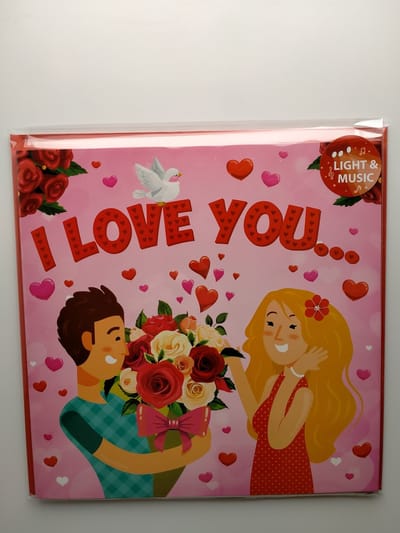 Wenskaart - geluidskaart - valentijn - maxi kaart - moederdag - met geluid en licht - light &music - I love you - 30x30 cm - liefde