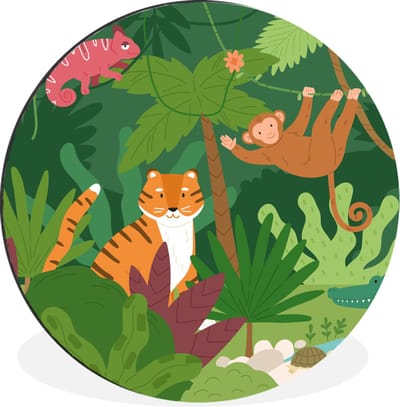 WallCircle - Wandcirkel - Muurcirkel - Jungle - Dieren - Wild - Aluminium - Dibond - 30x30 cm - Binnen en Buiten