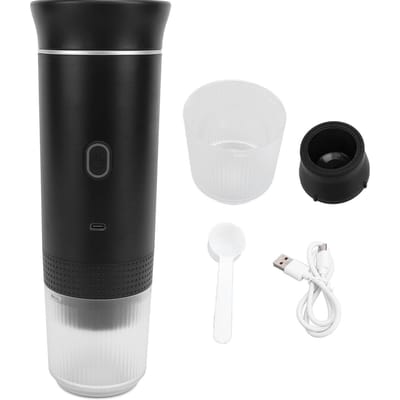 Draagbaar Koffiezetapparaat Oplaadbaar Elektrisch Handheld Auto Koffiemachine voor Reizen Kantoor Huishouden L zwart