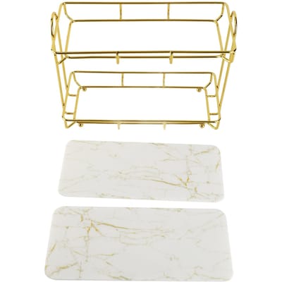 Badkamer Opbergrek Goud Wit 2 Laags Make-up Plank Gehumaniseerde Structuur Anti-Slip Aanrecht white