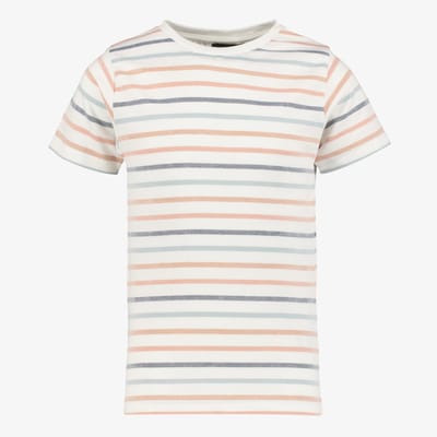 Unsigned gestreept jongens T-shirt wit pastel - Maat 134/140