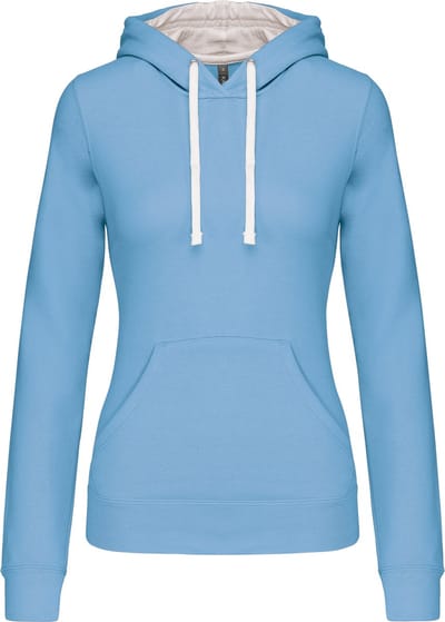 Kariban Damessweater met capuchon in contrasterende kleur K465 - Sky Blue / White - S