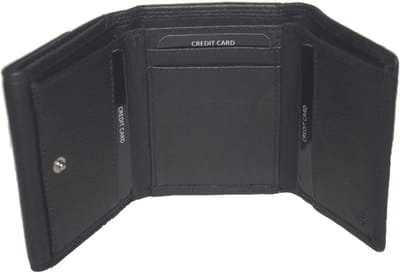 Oi zwarte leren compacte damesportemonnee / dames of heren beurs 3-luik afsluitbaar / Trifold portemonnee met ritsje en bakje voor muntgeld / RFID SAFE / zwart leer / 542