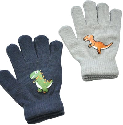 Dailygoods- Handschoenen Kinderen 2 Paar - Gebreide Dinosauruspatronen - Winterhandschoenen - Thermische Handschoenen - Zacht en Duurzaam - Huidvriendelijk - Kinderenhandschoenen