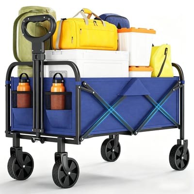 Lilac & Lily Inklapbare Bolderkar – Boodschappentrolley - Lichtgewicht Campingkar - 172 KG Draagvermogen - Inhoud 220 L - Blauw