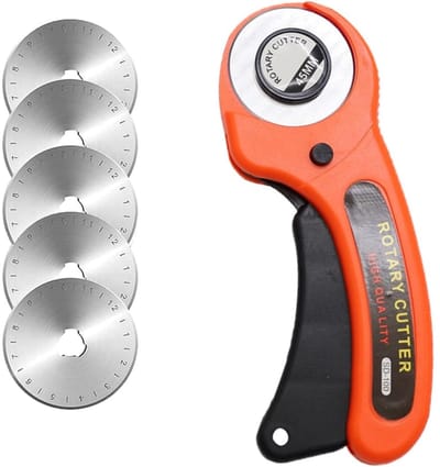 GELLDG Precisie roterend mes - 45 mm - Set roterende snijbladen - Professioneel roterend mes - Inclusief 5 vervangende bladen - Rond snijblad - Geschikt voor sierstiksels, stof, leer, naaien