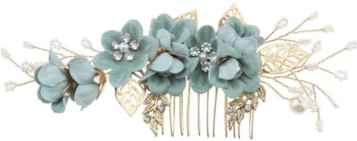 Dailygoody - Bruids Haar Kam - Haaraccessoires - Handgemaakt - Groen - Strass en Parel - Elegant voor Bruiloft - Geschikt voor Bruidsmeisje