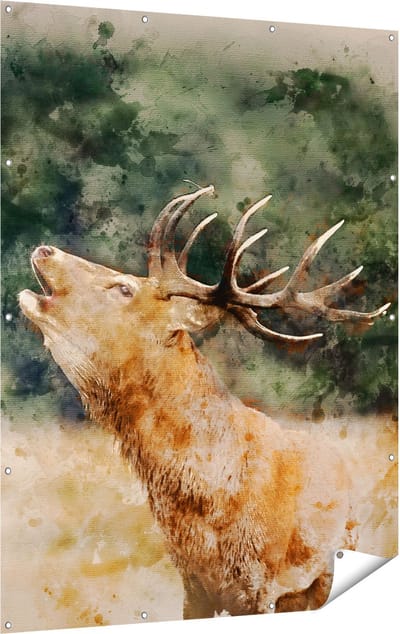 Gards Tuinposter Hert Aquarel - Abstract - 120x160 cm - Tuindoek - Tuindecoratie - Wanddecoratie buiten - Tuinschilderij