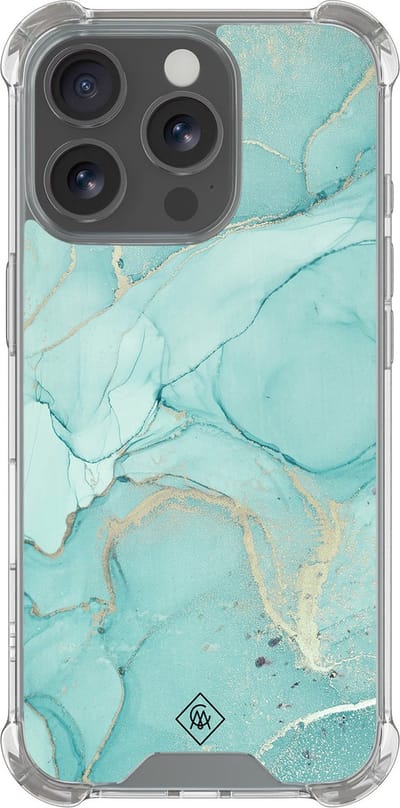 Casimoda® hoesje - Geschikt voor iPhone 16 Pro Max - Marmer mint groen - Shockproof case - Extra sterk - Siliconen/TPU - Mint, Transparant