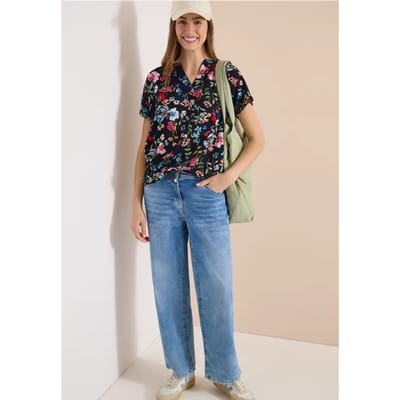 Blouse met gespleten hals en bloemenpatroon