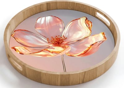 Dienblad rond 40x40 cm - Schootdienblad hout - Glazen - Bloem - Roze - Borrelplank rechthoek - Plateau houten dienbladen