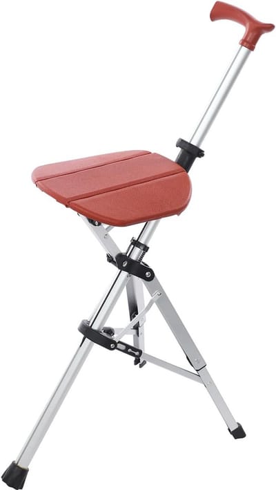 Wandelstok met zitting - Opvouwbare kruk zitstok - Rusten onderweg - Eén-knop-functie - 120 kg capaciteit - Rood