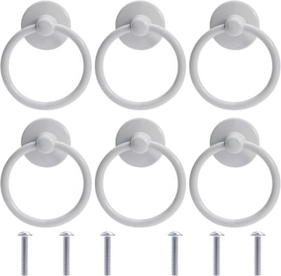 Antieke Ring Handgrepen - 6 Stuks Vintage Metaal Ladeknoppen voor Keuken, Kast en Meubelstukken (Wit)