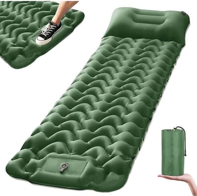 Kampeer slaapmat - Luchtbed mat - Buiten slapen - Ingebouwde voetpomp - Compact opvouwbaar - Groen