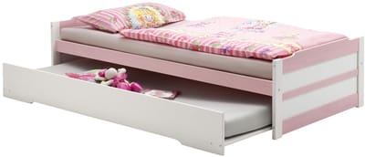 Uitschuifbed LORENA 90 x 200 cm van massief hout - wit/roze
