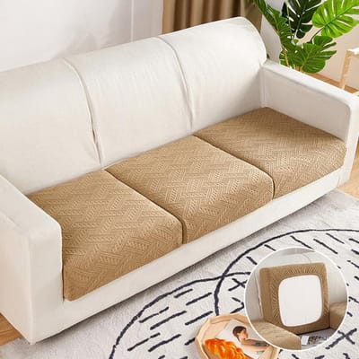 Jacquard Bankkussen Zetelhoes Anti-stof Strakke Wrap Meubelbeschermer Voor Huisdieren Kinderen Woonkamer Kussenovertrekken 1/2/3/4 zitplaatsen Size 1 beige