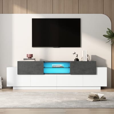 Sweiko TV-meubel - LED-verlichting - Glazen planken - 2 Lades - Wit + grijs