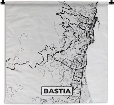 Wandkleed - Wanddoek - Plattegrond – Kaart – Stadskaart – Frankrijk – Bastia - 180x180 cm - Wandtapijt