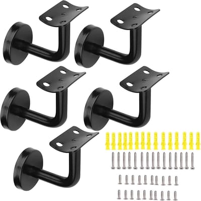 JGS ® Set van 5 Stijlvolle RVS Muurbeugels voor Houten en Stalen Leuningen, Zwart, 60 x 80 mm