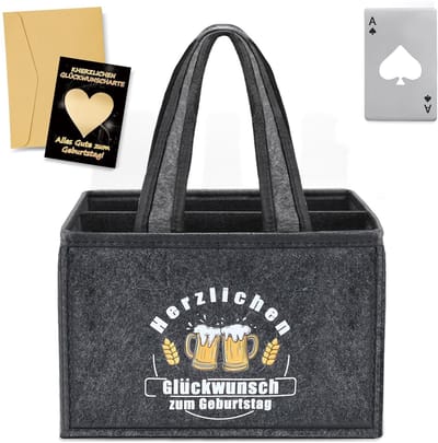 Dailygoods - Flessendrager, mannenhandtas bier, herenhandtas, bier, flessentas 6 flessen, met flesopener en wenskaarten voor bierfeest, vader mannendag