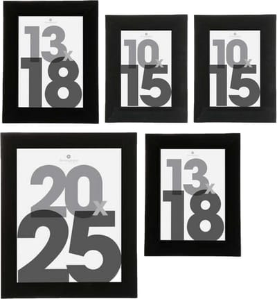 Atmosphera Fotolijstjes set Olympus - 5x stuks - zwart frame - Kunststof/glas - in 3 formaten