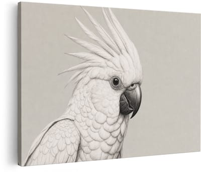 Artaza Canvas Schilderij Witte Kaketoe - Dierenillustratie Op Grijze Achtergrond - 60x40 cm - Wanddecoratie Woonkamer - Schilderijen - Muurdecoratie