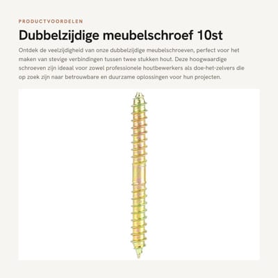 Dailygoods- Meubelschroef 10st - Dubbelzijdige Zelftappende Schroef - 6 x 60 mm - Hoogwaardig IJzermateriaal - Slijtvast en Duurzaam - Voor Houten Verbindingen - Houtschroef